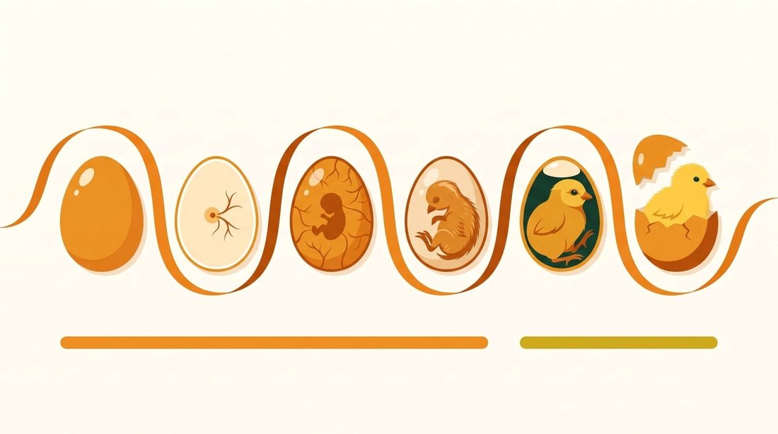 Frise des 21 jours d'incubation d'un œuf de poule, du premier jour à l'éclosion